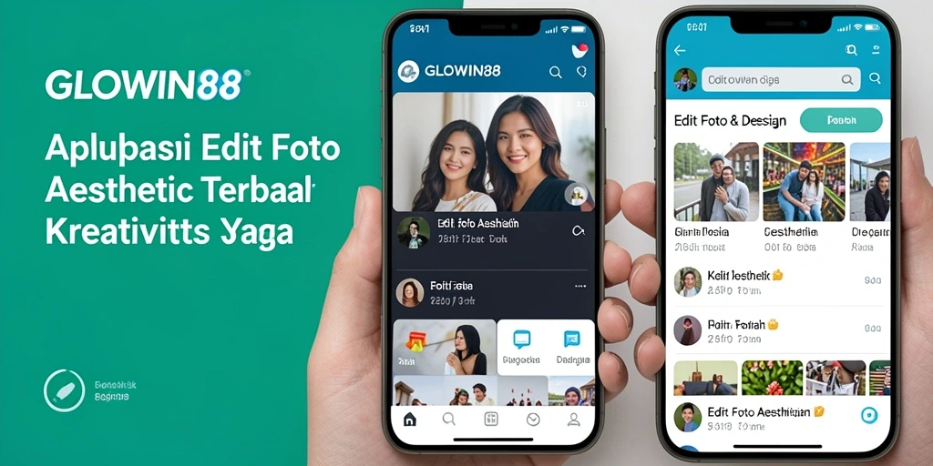 Antarmuka GLOWIN88 dengan berbagai fitur edit foto aesthetic.