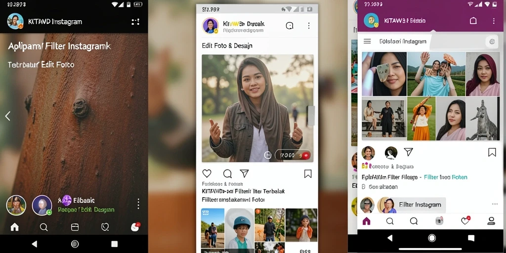 Tampilan antarmuka pengguna KITAWD dengan berbagai filter Instagram.