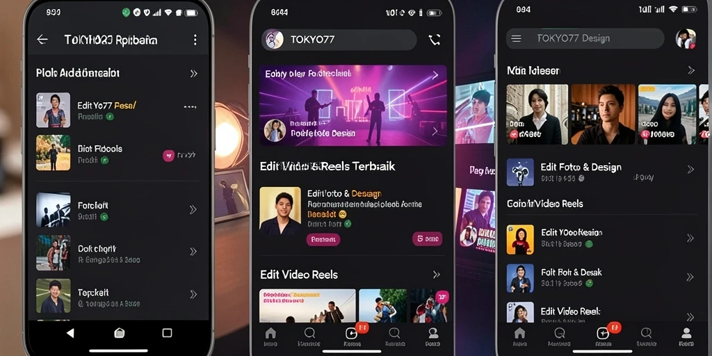 Antarmuka aplikasi TOKYO77 untuk Edit Video Reels.