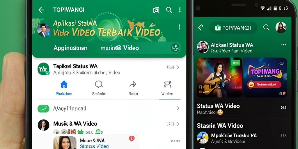Tampilan antarmuka aplikasi TOPIWANGI untuk status WA Video.